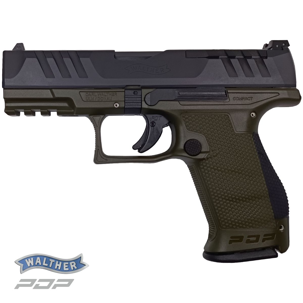 WALTHER PDP COMPACT OD GREEN 4‘‘, 9 MM LUGER, PISTOLE SAMONABÍJECÍ
