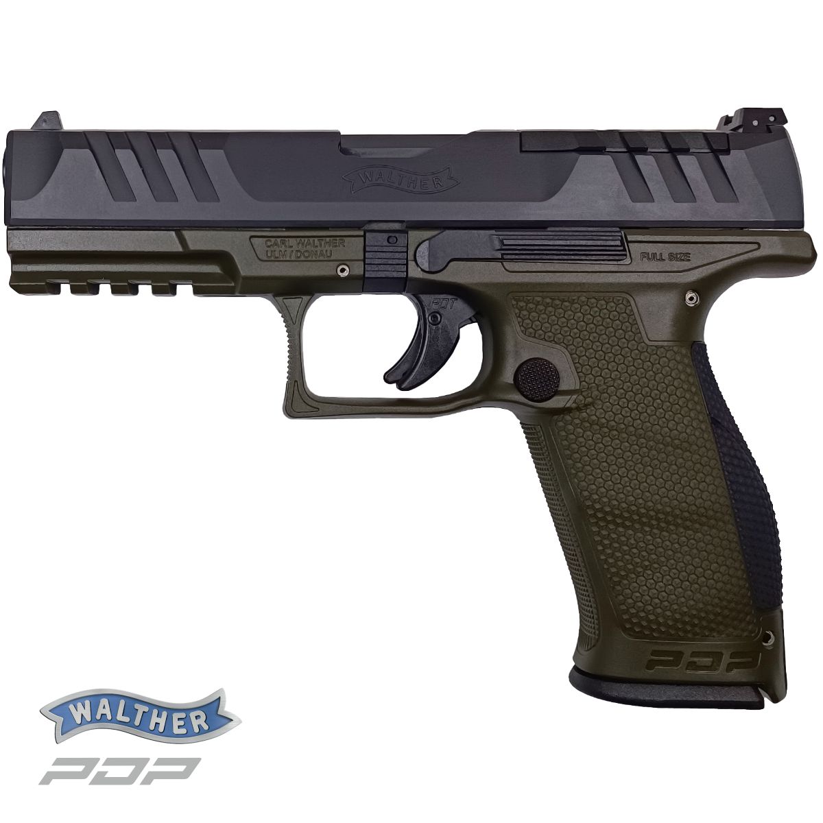 WALTHER PDP FULL SIZE OD GREEN 4,5‘‘, 9 MM LUGER, PISTOLE SAMONABÍJECÍ