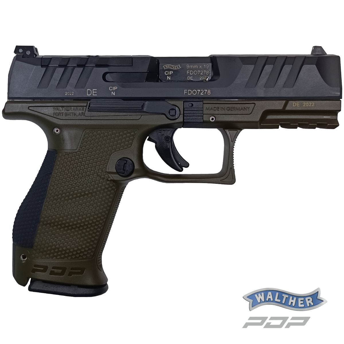 WALTHER PDP COMPACT OD GREEN 4‘‘, 9 MM LUGER, PISTOLE SAMONABÍJECÍ