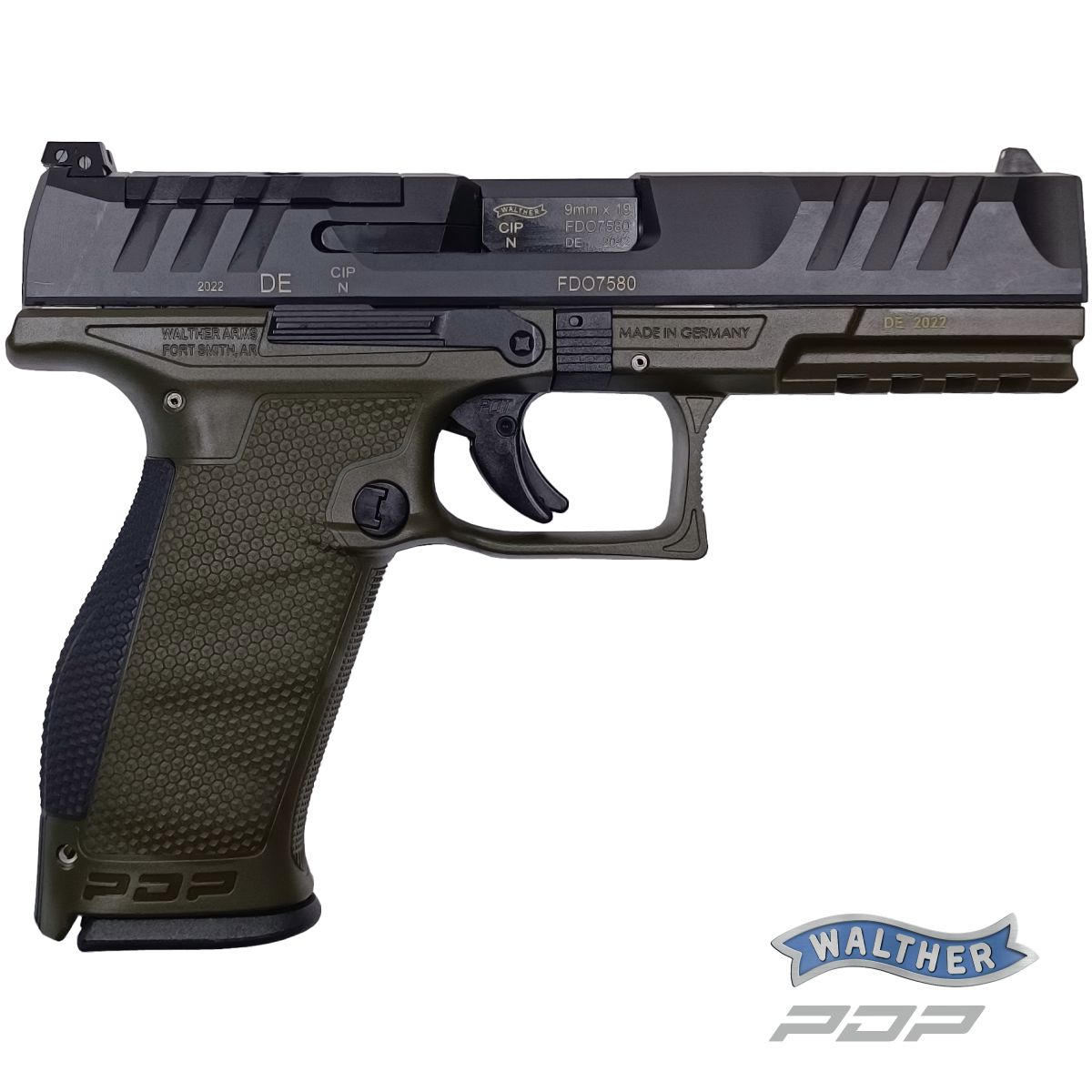 WALTHER PDP FULL SIZE OD GREEN 4,5‘‘, 9 MM LUGER, PISTOLE SAMONABÍJECÍ