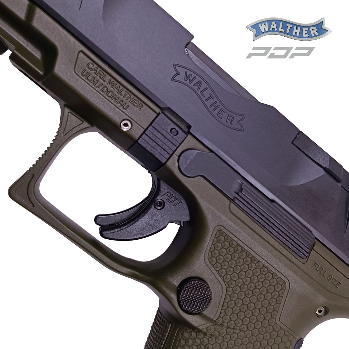 WALTHER PDP FULL SIZE OD GREEN 4,5‘‘, 9 MM LUGER, PISTOLE SAMONABÍJECÍ